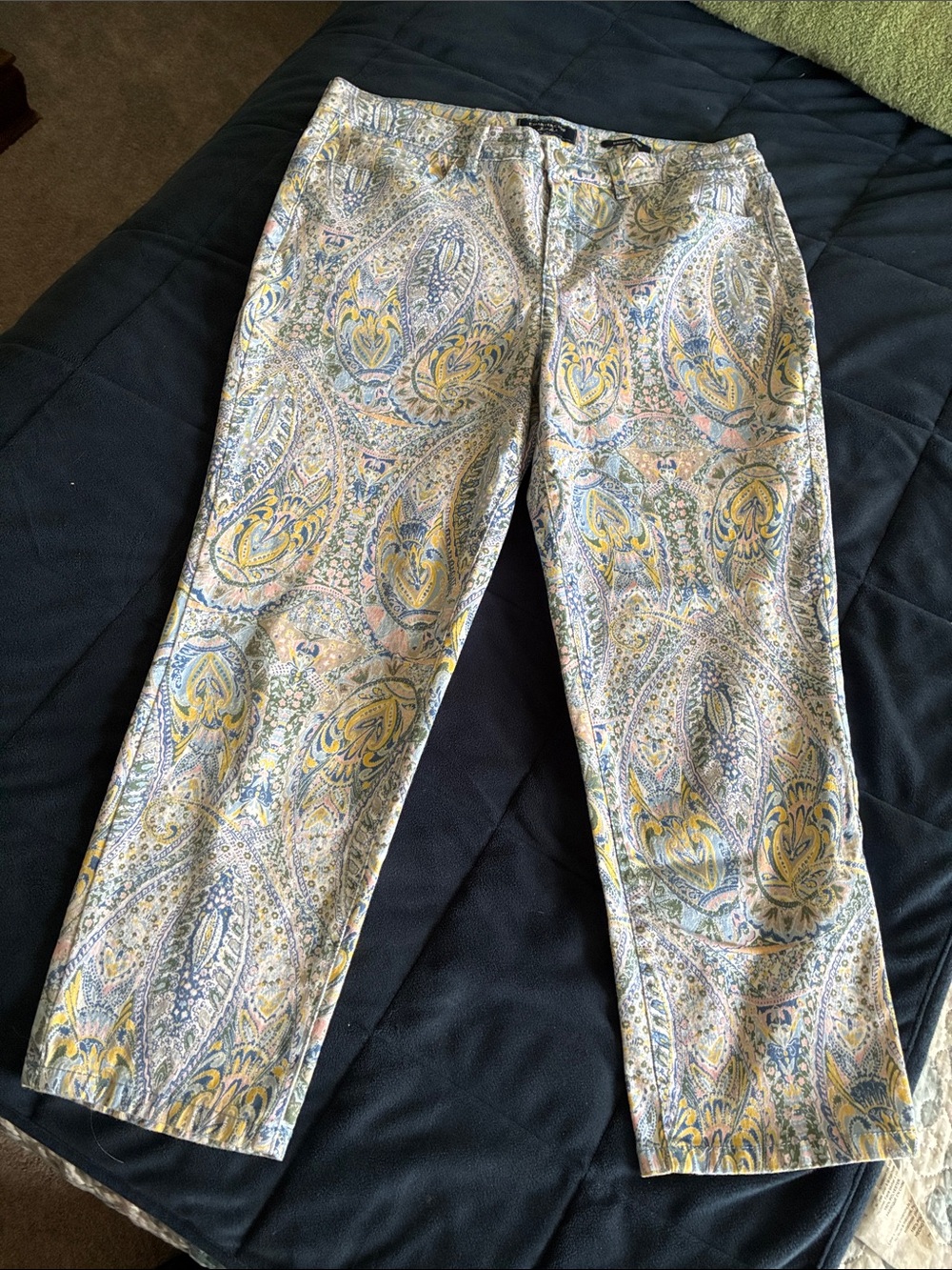 Charter Club Slimming Paisley Bristol Capri in Yellow, Blue & Cream